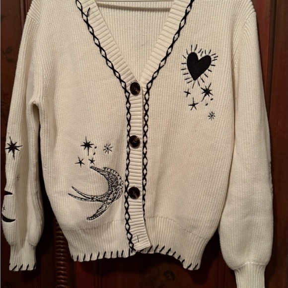Anthropologie Never Fully Dressed Cream and Black Tattoo Cardigan - Picture 2 of 4